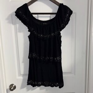Karen Kane Party Top black tiered ruffle scoop neck/off the shoulder tank/tunic